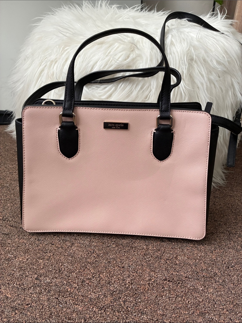Kate Spade New York Pink and Black Leather Rae Medium Satchel